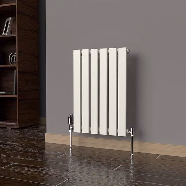 Lux Heat Flat Horizontal Single Coloured Radiator in Stone White, W: 60 cm, H: 42 cm