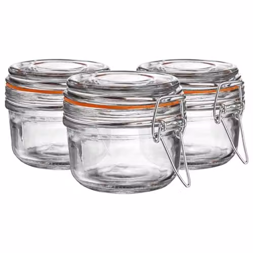 Argon Tableware Glass Spice Jars with Airtight Metal Clip Lids, 125ml, Set of 6, Transparent and Orange – 1