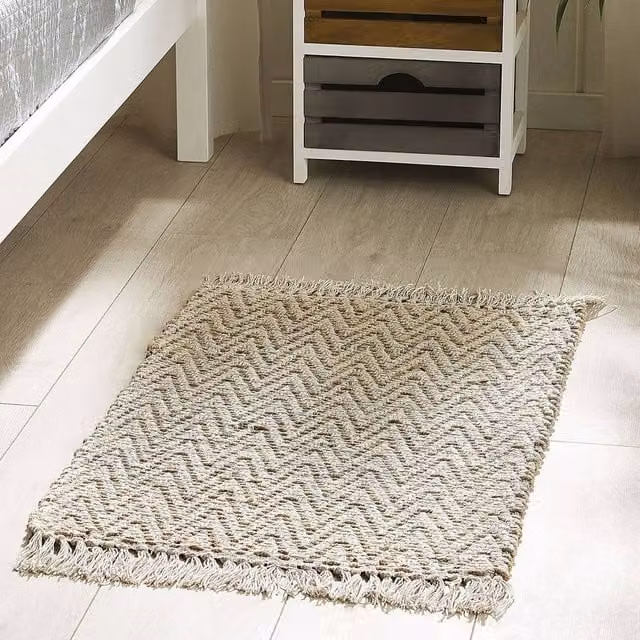 Wyld and Coco Beige Boho Runner Rug, Handwoven Cotton and Jute with Fringes, W: 50 cm, D: 80 cm – 1