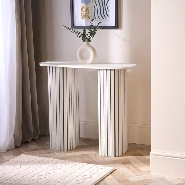 OHS Madison Ribbed Engineered Wood Console Table in Cream – 1
