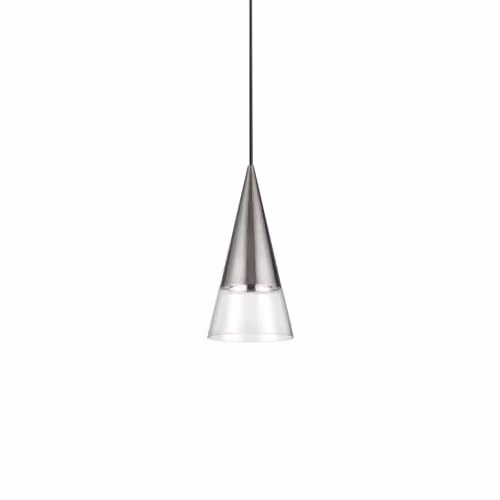 Ideal Lux Cono Dome Suspended Pendant Ceiling Light in Silver Metal and Transparent Glass