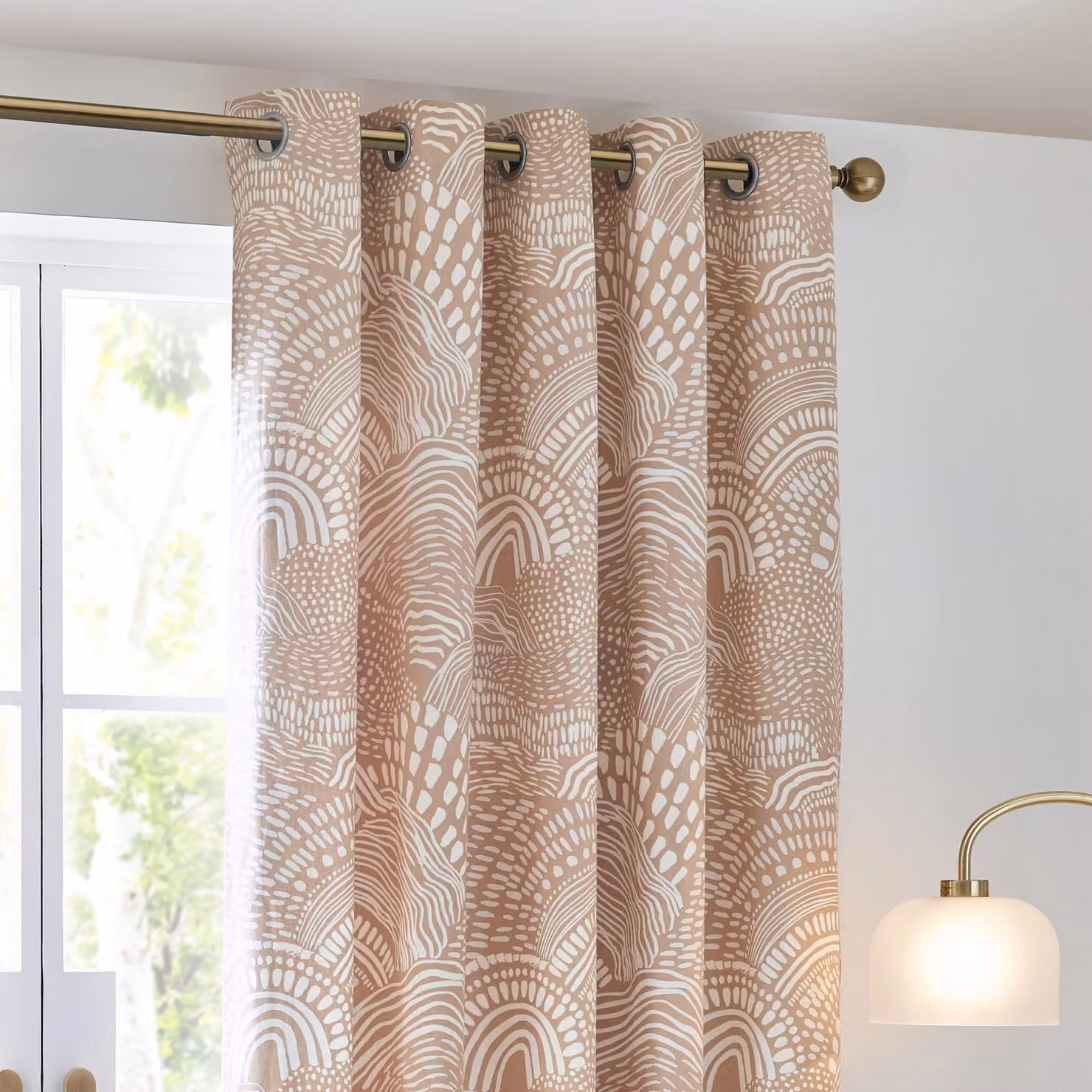 HOEM Nola Abstract Geometric Room Darkening Eyelet Curtains in Beige, W: 168 cm, H: 137 cm – 3