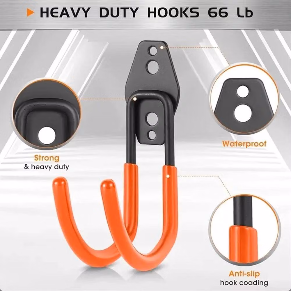 VOGREX 6 Pack Heavy Duty Orange Metal and PVC Garage Wall Hooks for Garden Tools – 3