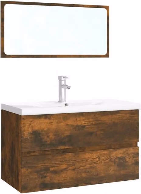 Berkfield Home Modern Bathroom Furniture Set in Smoked Oak Brown featuring Vanity Unit and Mirror Cabinet