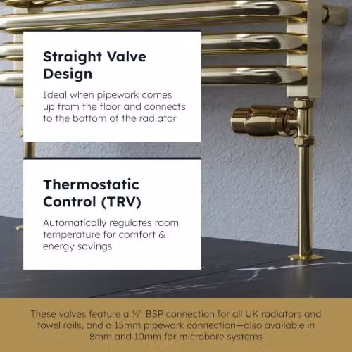 UK Radiators Stirling Bold Thermostatic Radiator Valve and Lockshield Corner Set in Polished Brass – 3