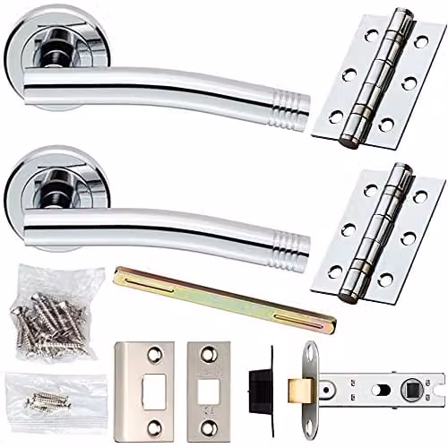 Loops Chrome Modern Angled Arch Bar Door Handle and Latch Pack