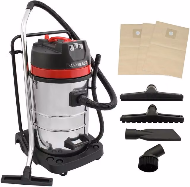 Monstershop 80L Industrial Vacuum in Silver with 4 Attachments and 3 Hoover Bags
