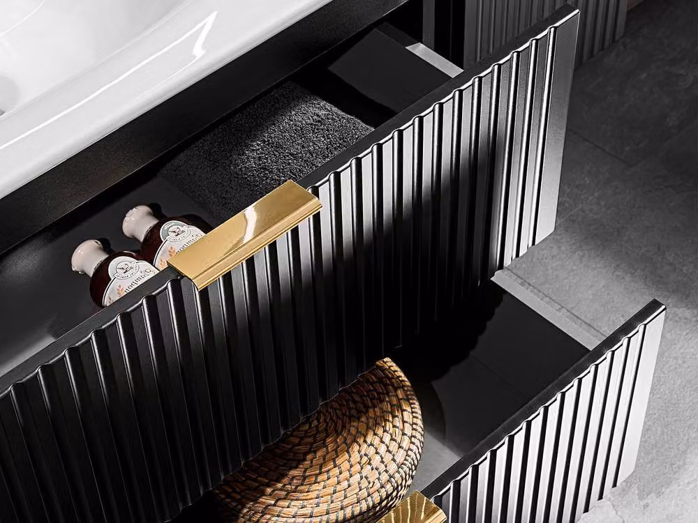 ZEVARA Black Striped Wall-Mounted Vanity Unit W: 60 cm, D: 46 cm, H: 57 cm – 3