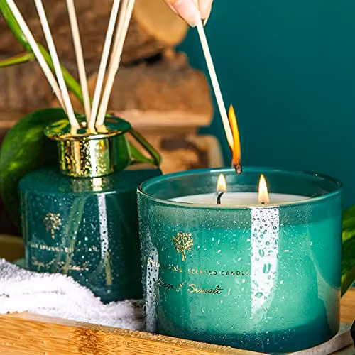 Nicola Spring Sage & Seasalt Scented Candle and Reed Diffuser Set in Green – 4