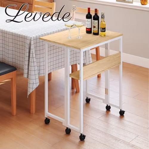 Levede Small Folding Computer Desk with Wheels and Storage Shelf, White and Oak, W: 60 cm, D: 50 cm, H: 75 cm – 2