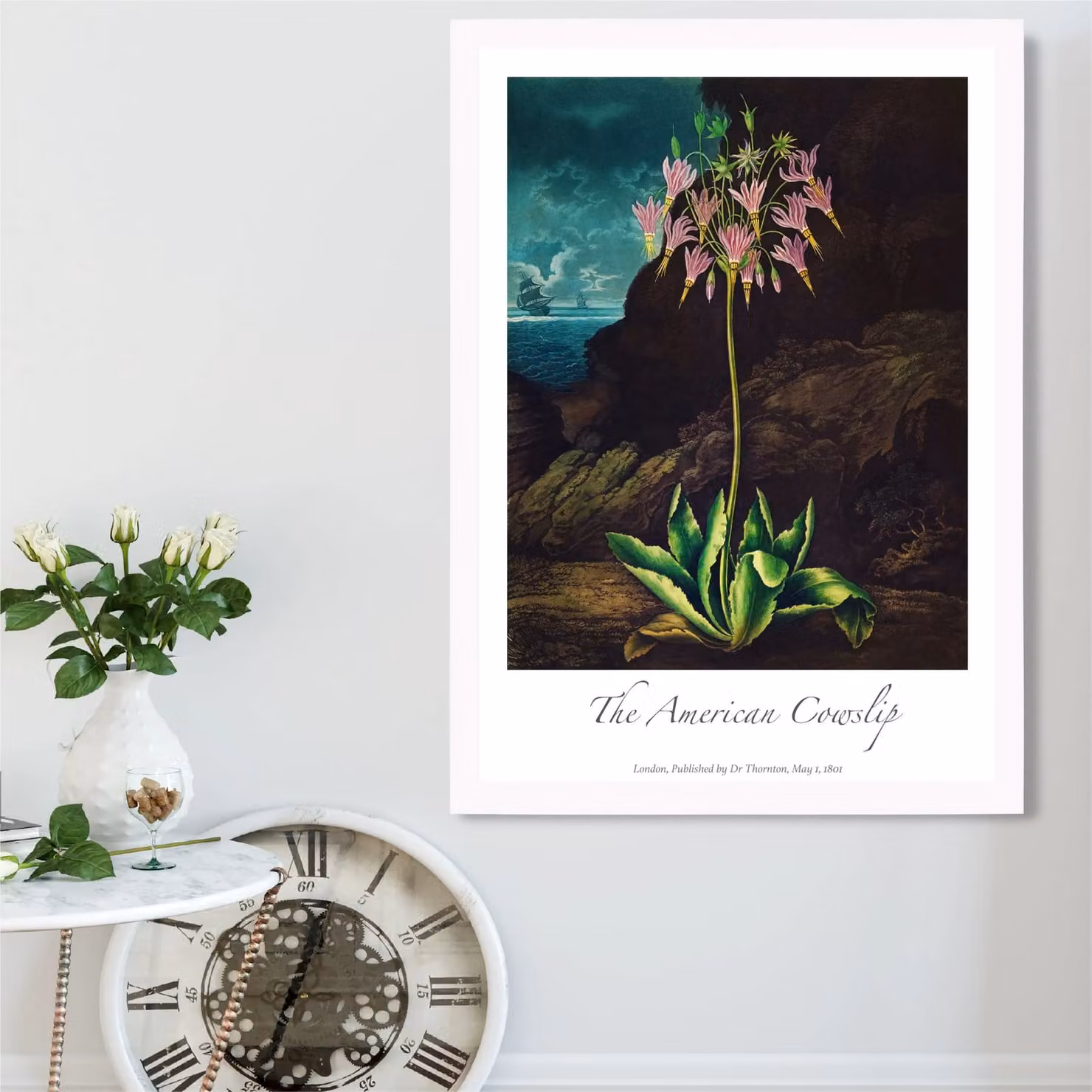 ARTZE Vintage Floral Cowslip Plant Framed Print, Pink and White, A3 – 2
