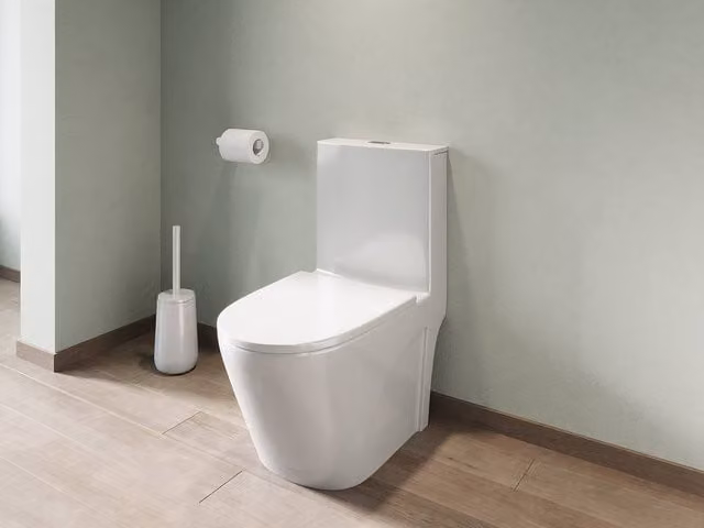 Vente-unique NAGILAM Gloss White Ceramic Floor-Standing WC with Vertical Outlet and Soft-Close Seat, H: 78.5 cm, W: 69 cm, D: 52.5 cm – 1