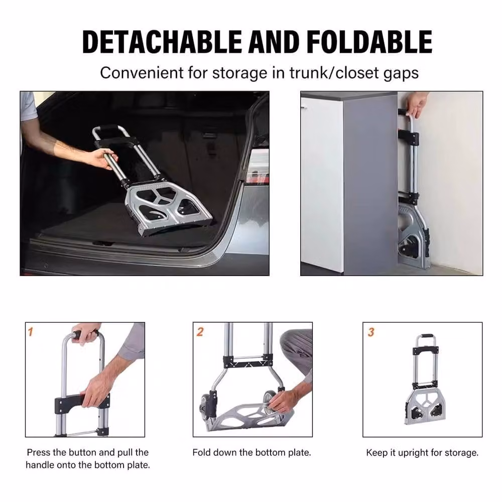 VOGREX Heavy Duty Folding Aluminium Hand Truck Trolley, 100kg Capacity, Silver and Multicolour – 2