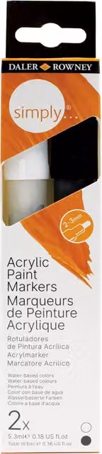 Daler-Rowney Simply Acrylic Marker Set with 2 Permanent Fine Tip Ink Pens in Black and White