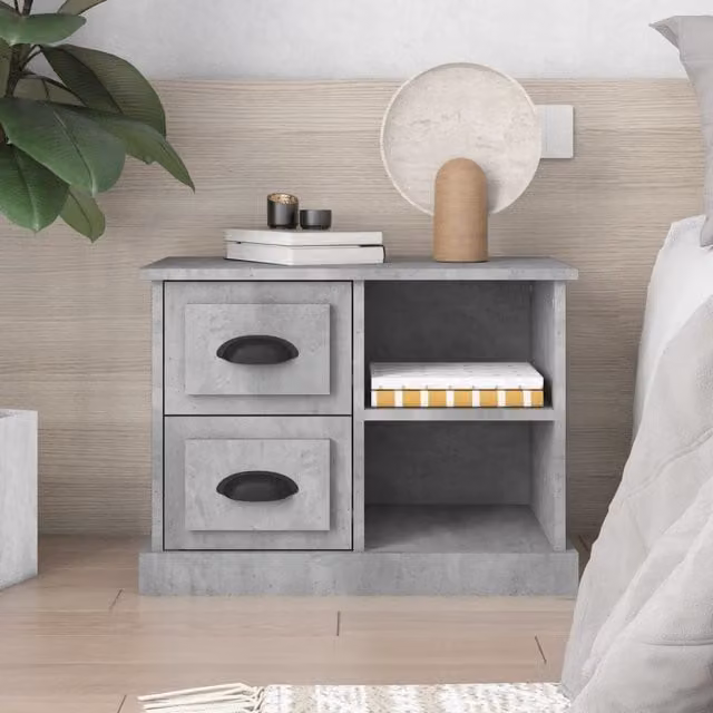 Berkfield Home Bedside Cabinet in Concrete Grey, W: 60 cm, D: 35.5 cm, H: 45 cm – 1