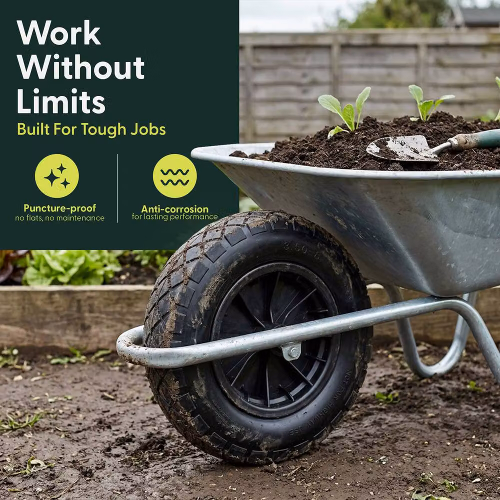 Keplin 14-inch Wheelbarrow Wheel Replacement with Black Solid Rubber Tyre – 2