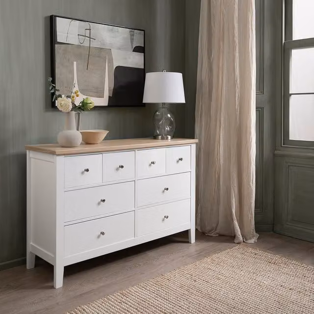 Noa and Nani Modern White Lacquered Pine 8 Drawer Chest of Drawers