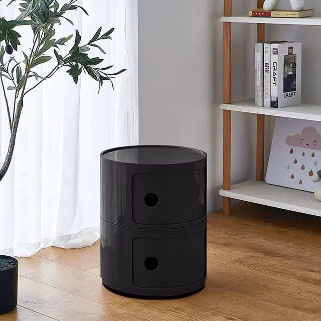 Livingandhome Round Beside Table Filling Cabinet Chest Unit in Black