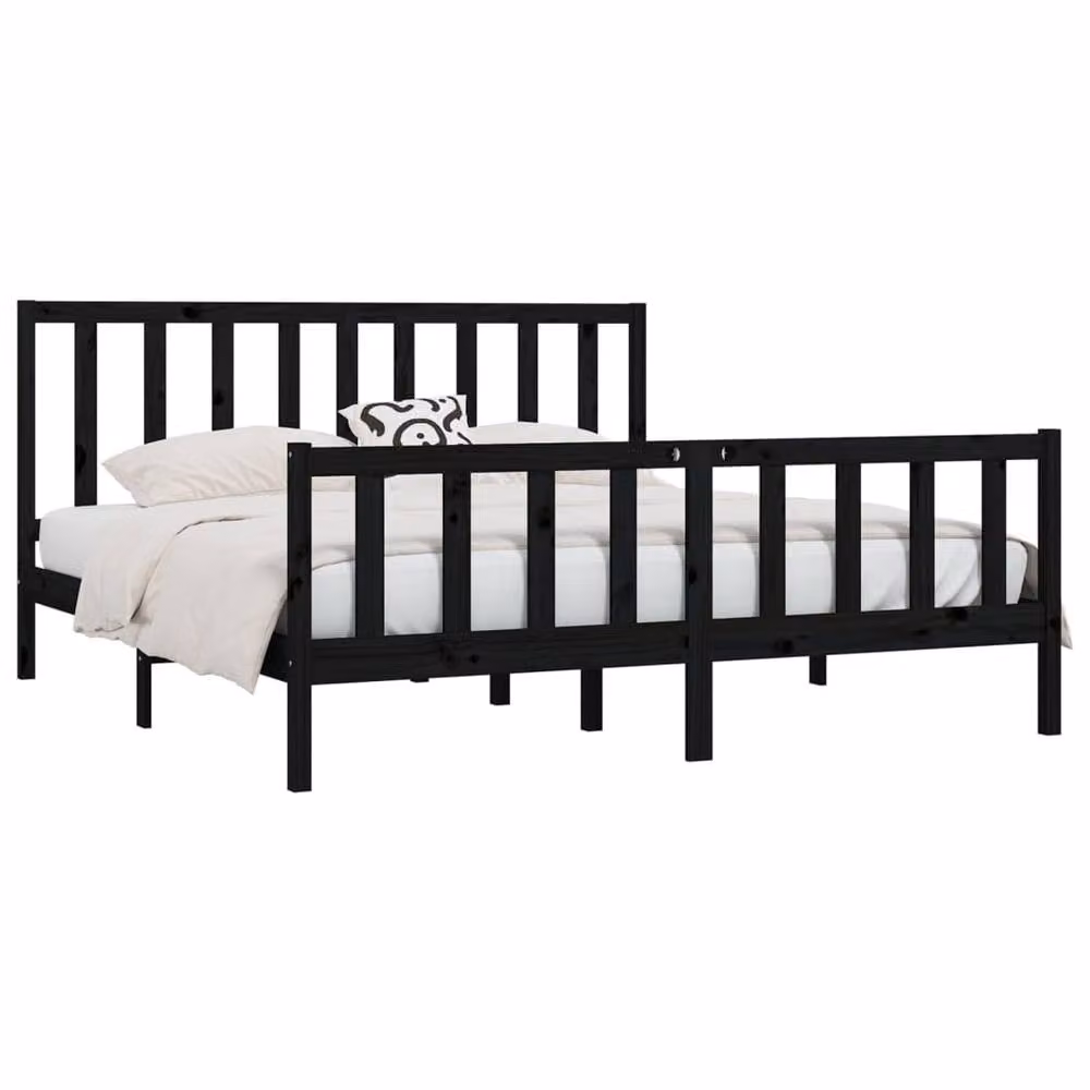 Berkfield Home Black Solid Pine Wood Bed Frame W/D/H: 200 x 200 cm – 3