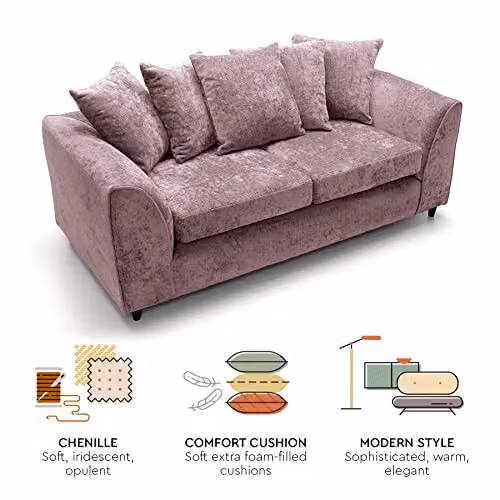 Abakus Direct Harriet 3 Seater Sofa in Pink Crushed Chenille – 5