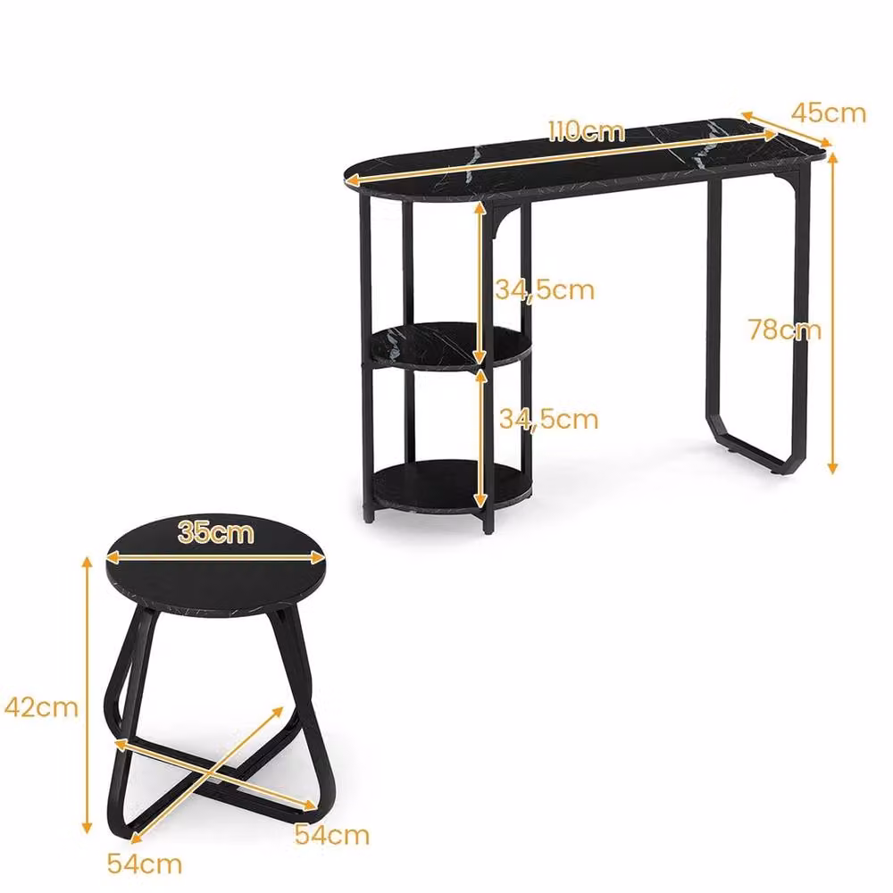 VOGREX Metal Bar Table and 2 Stools Set with Double Shelves in Matt Black – 2