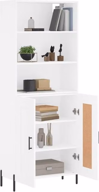 Berkfield Home Modern White Matt Highboard with Hinged Doors and Internal Shelves, W/D/H: 69.5 x 34 x 180 cm