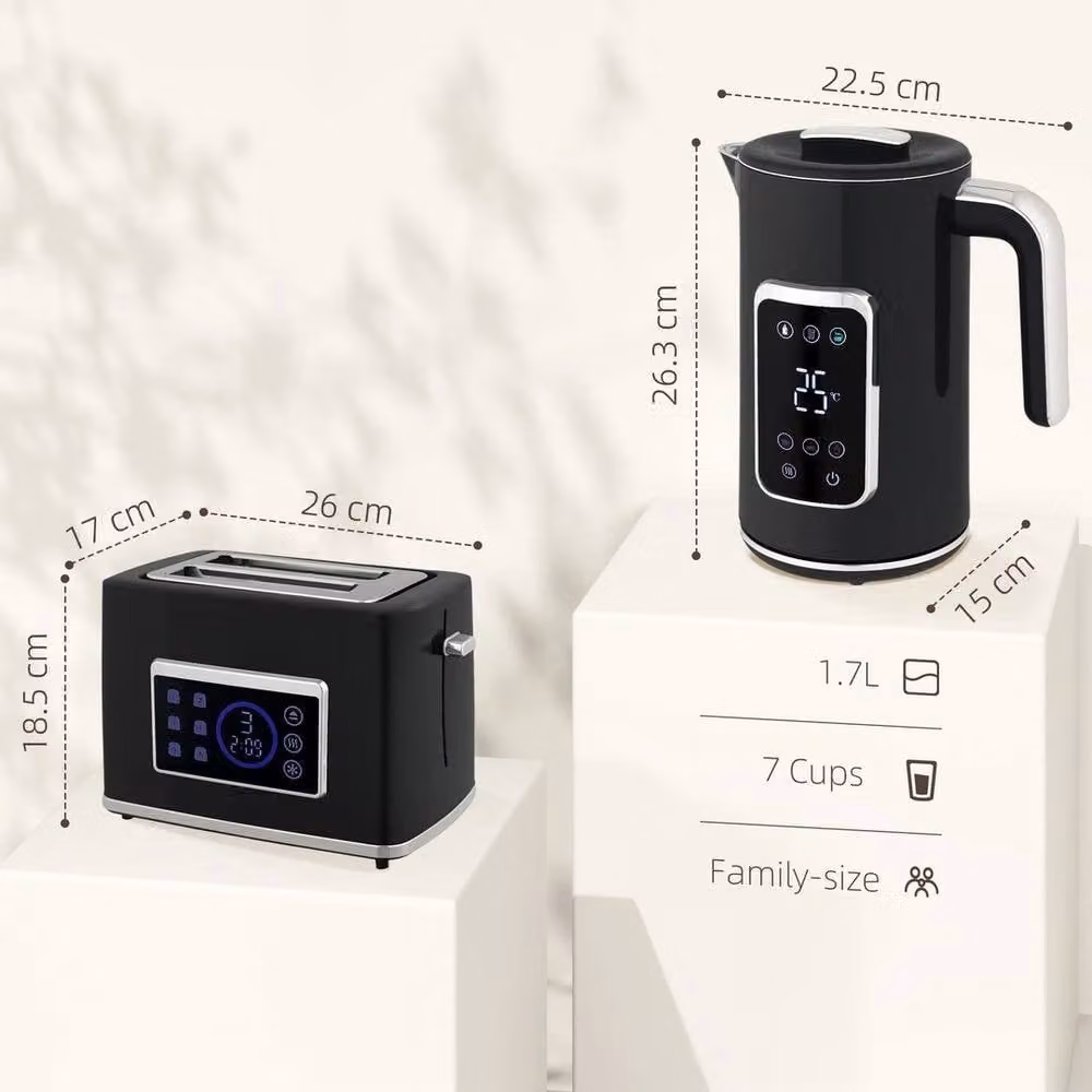 NESTLUNE Rapid Boil Kettle 1.7l and 2 Slice Toaster Set in Black – 2