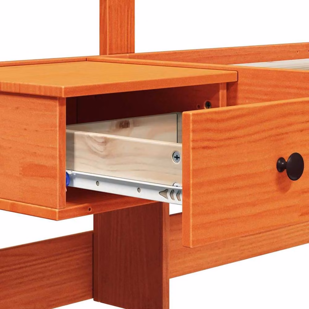 Berkfield Home Modern Brown Solid Pine Wood Bed Frame and Nightstand W/D/H: 120 x 200 cm – 5