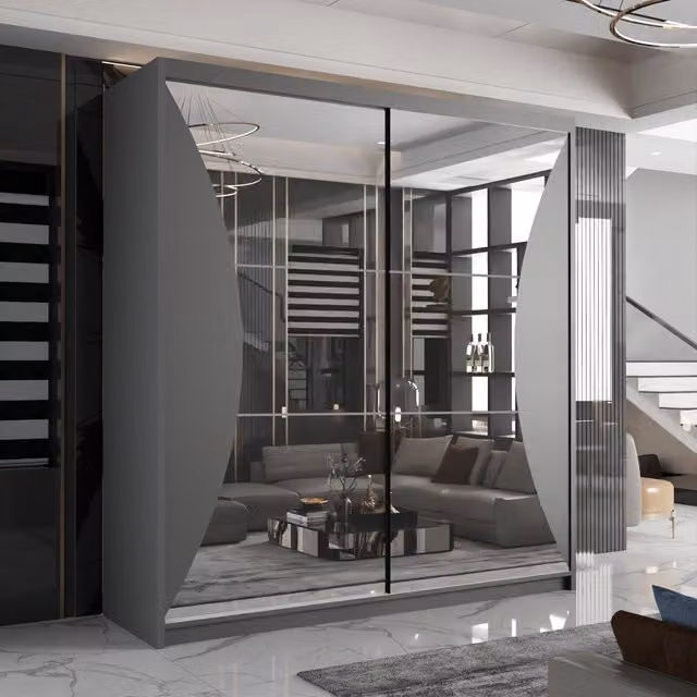 Sliding Wardrobes 4U Modern Grey Sliding Wardrobe with Integrated LED Lighting W: 203 cm, H: 217 cm, D: 62 cm