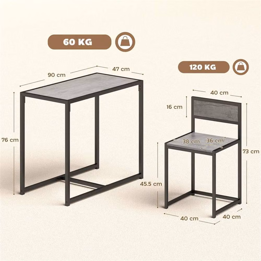 KORVIXA Industrial Dining Set with Rectangular Table and 2 Chairs in Grey and Black – 2