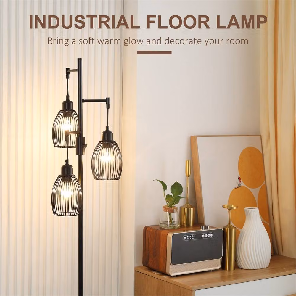 EONLION Industrial Dimmable Metal Floor Lamp in Black, H 170.5 x W 30 x D 30 cm – 4