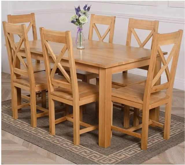 Thats Furniture Oslo Rectangular Dining Table and 6 Berkeley Chairs in Brown Oak Wood, W: 150 cm, D: 90 cm