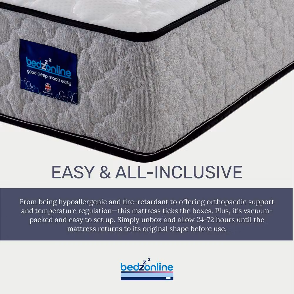 Bedzonline Air Feel Orthopaedic Hybrid Mattress with Memory Foam and Temperature Regulation, White or Grey, W/D/H: 90 x 190 x 20 cm – 5