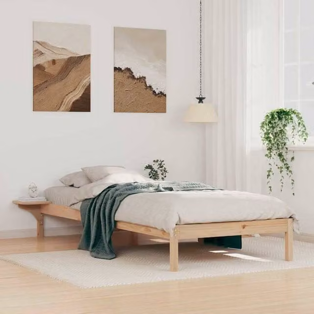 Berkfield Home Modern Bed Frame with Side Tables in Brown Solid Pine Wood, W: 100 cm, L: 220 cm
