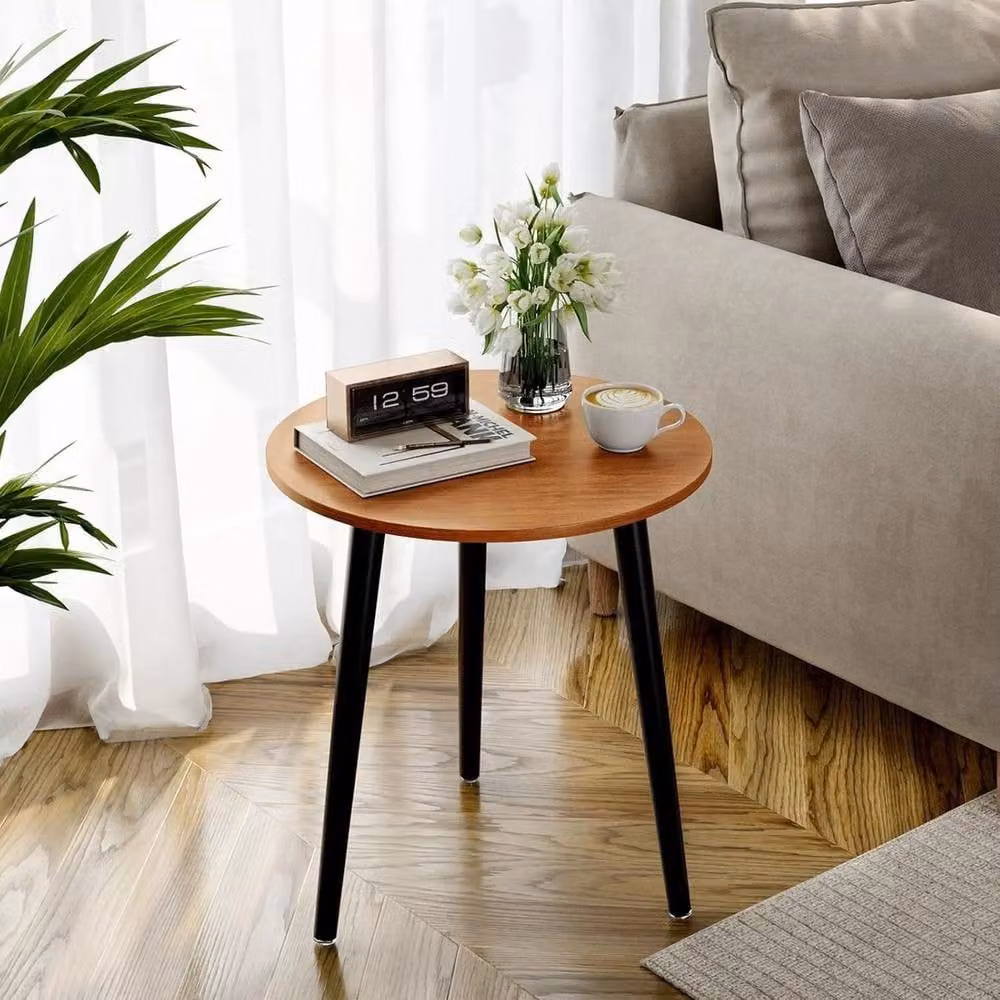 FORGEVIO Small Round Wood End Coffee Table in Brown and Multicolour – 3