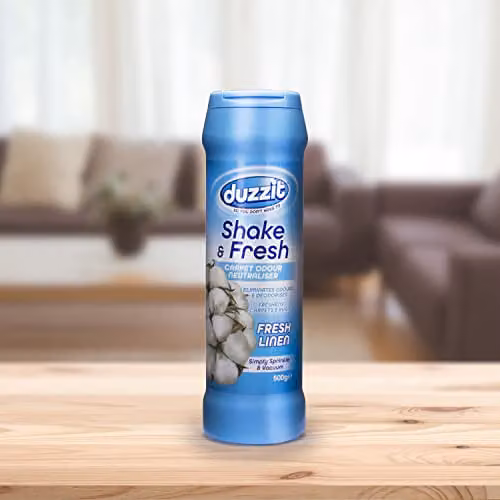Duzzit Shake and Fresh Carpet Odour Neutraliser and Freshener Powder, Fresh Linen, 500g – 4