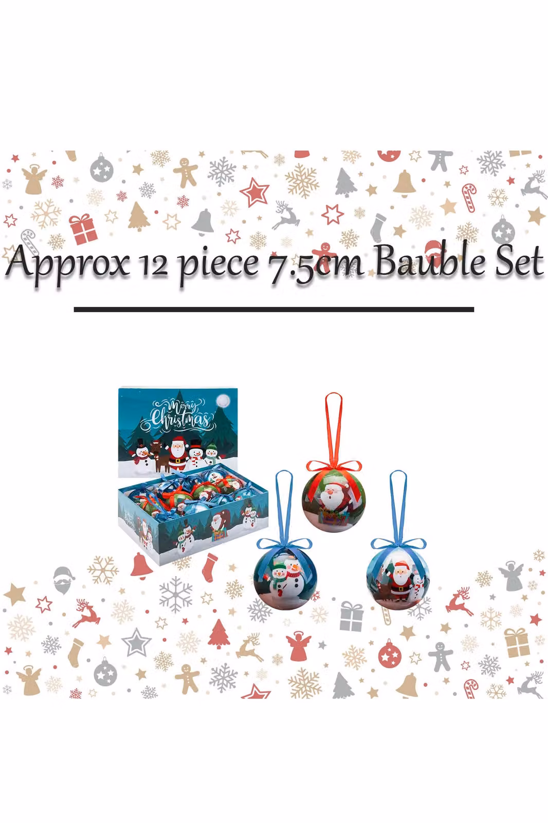 VFM e-Store Multicolour Santa Christmas Bauble Set, 12 Piece Round Hanging Ornaments, Diameter: 7.5 cm – 2