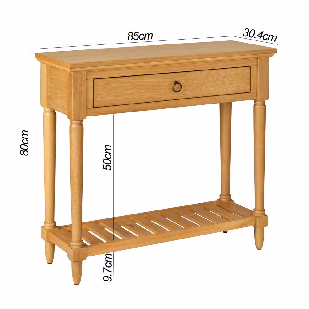 Statement Furniture Blenheim Oak Console Table in Brown with Turned Legs and Drawer – 2