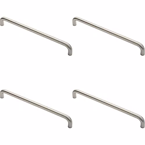 Loops 4 Pack Round D Bar Pull Handles in Brushed Satin Stainless Steel, Silver, 450mm Fixing Centres