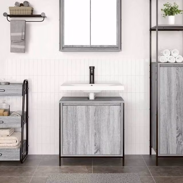 Berkfield Home Modern Grey Sonoma Bathroom Basin Cabinet W/D/H: 60 x 34.5 x 60 cm