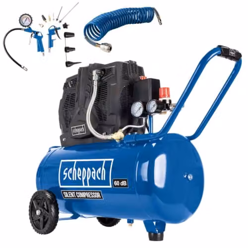 Scheppach HC51Si Silent Oil-Free Air Compressor, 50 L, 1500 W, 8 Bar, 300 L/min, Blue – 2