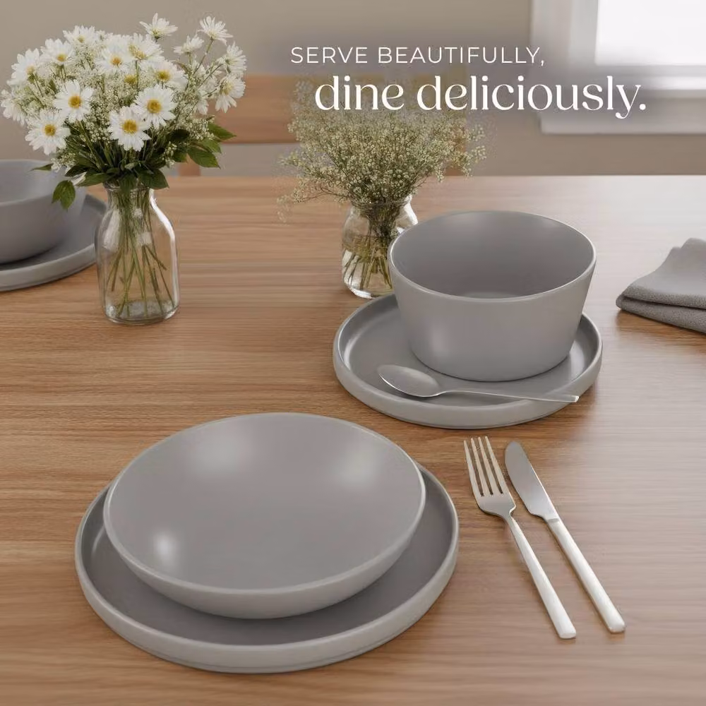 tectake Una 24 Piece Stoneware Dinnerware Set in Grey – 5