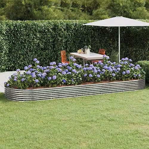 vidaXL Modern Silver Garden Planter in Matt Powder-coated Metal, W/D/H: 140 x 45 x 36 cm – 2