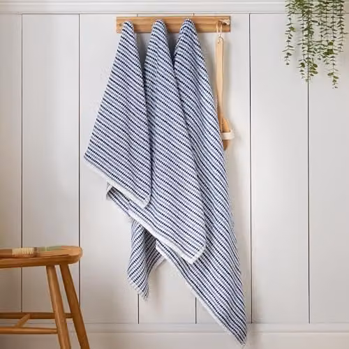 Catherine Lansfield Rice Weave Stripe Cotton Hand Towel, Blue, W: 50 cm, H: 90 cm – 1
