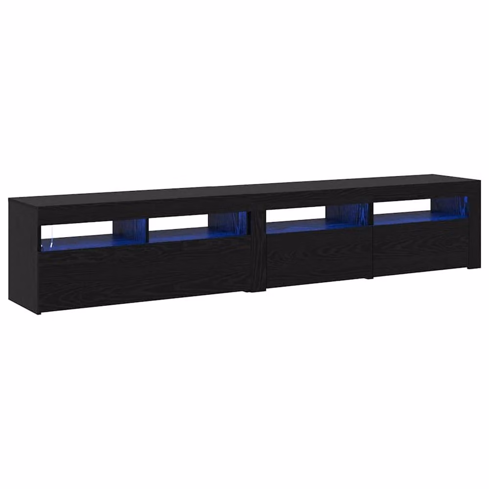 Berkfield Home Set of 2 Modern TV Cabinets in Black Oak with LED Lights and Matt Finish – 3