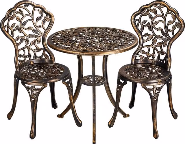 Yaheetech 3-Piece Vintage Outdoor Bistro Set with Round Table and Chairs in Bronze Matt Powder Coated Aluminium
