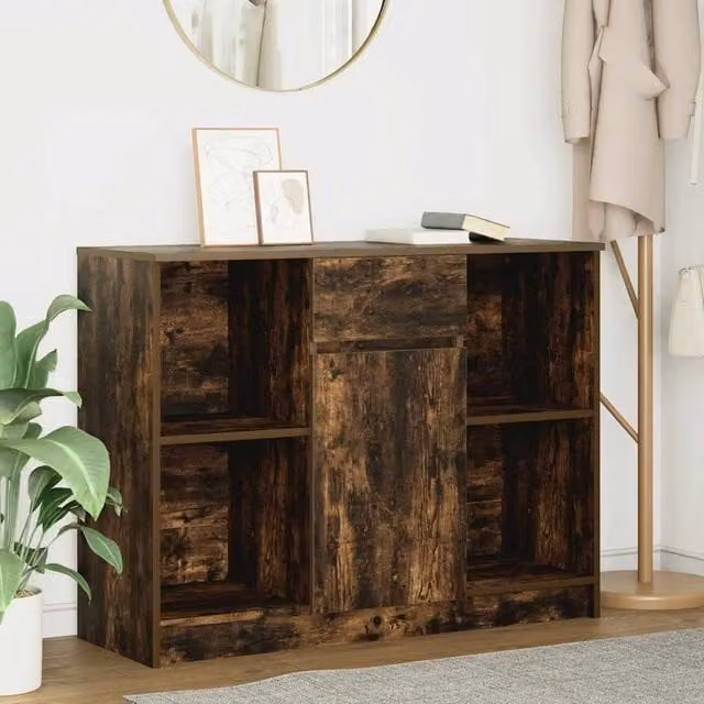 Berkfield Home Smoked Oak Sideboard with Drawer in Brown, W/D/H: 101 x 35 x 76 cm – 1