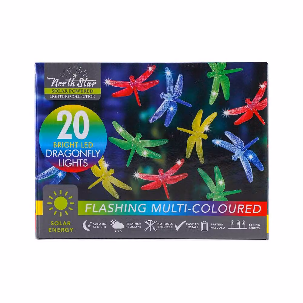 Voltico 20 LED Solar Dragonfly String Lights in Multicolour and White with Dusk Sensor – 3