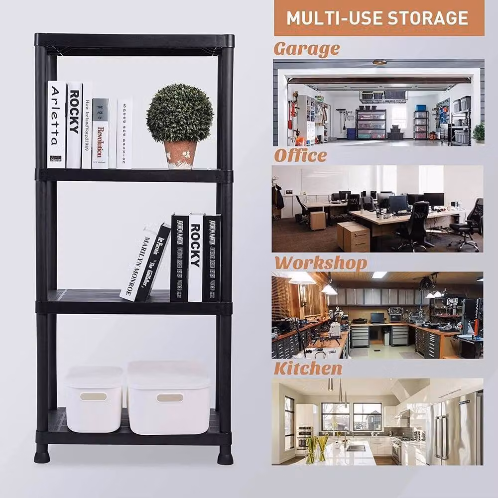 KORVIXA 2 x 5 Tier Black Plastic Freestanding Shelving Racking Units – 5