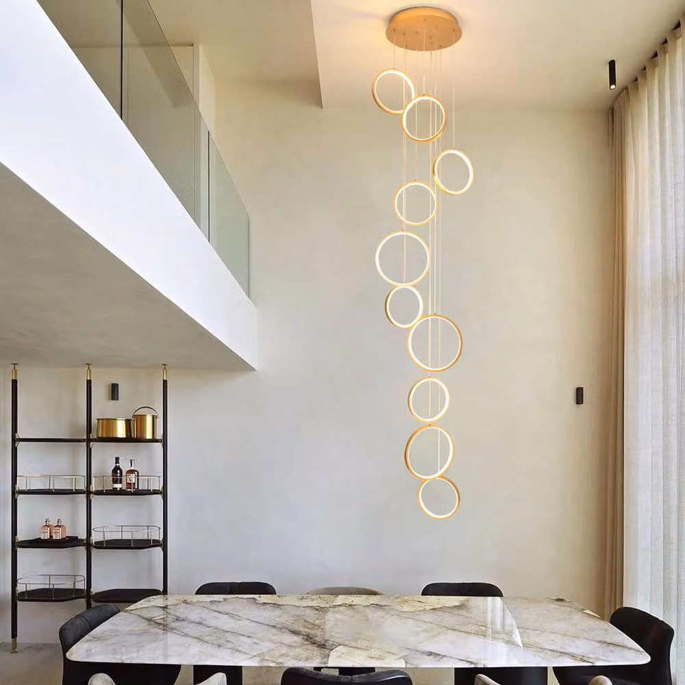 Garwarm 10 Light LED Dimmable Geometric Long Chandelier Hanging Pendant in Gold/Brass – 2